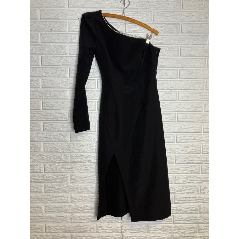 Lichi black one shoulder special occasion dress rhinestone neckline womens small